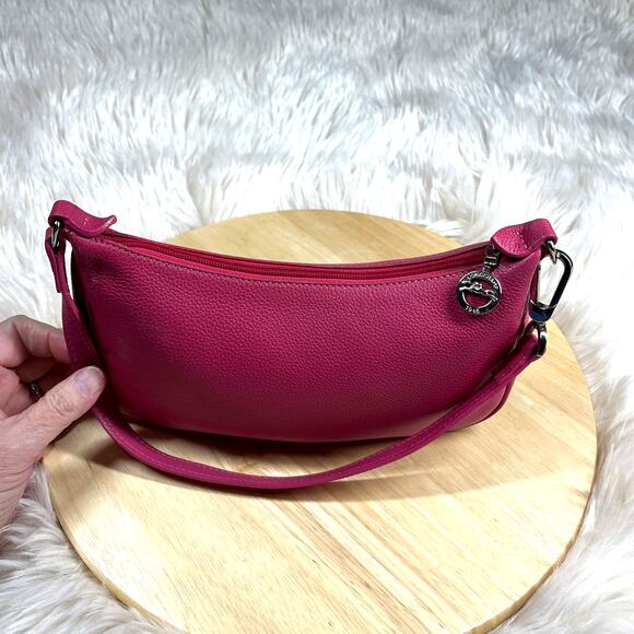 Longchamp Leather Shoulder Bag Iconic Style Women Purse Magenta Equestrian Small - Picture 9 of 16